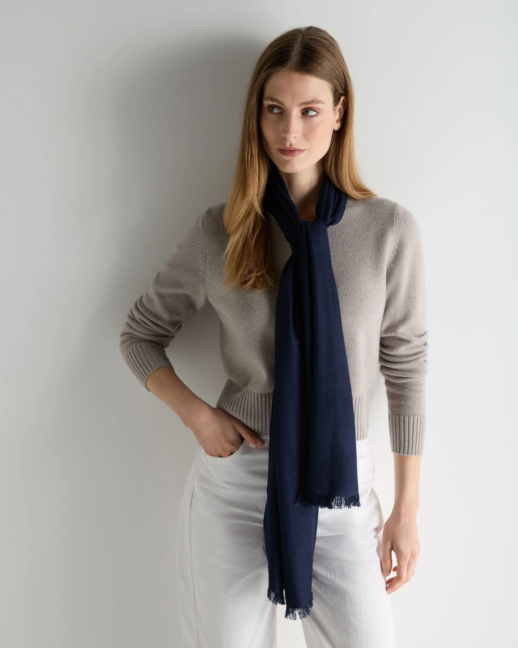 Women's Pashmina Cashmere Shawl Deep French Blue - Image 2