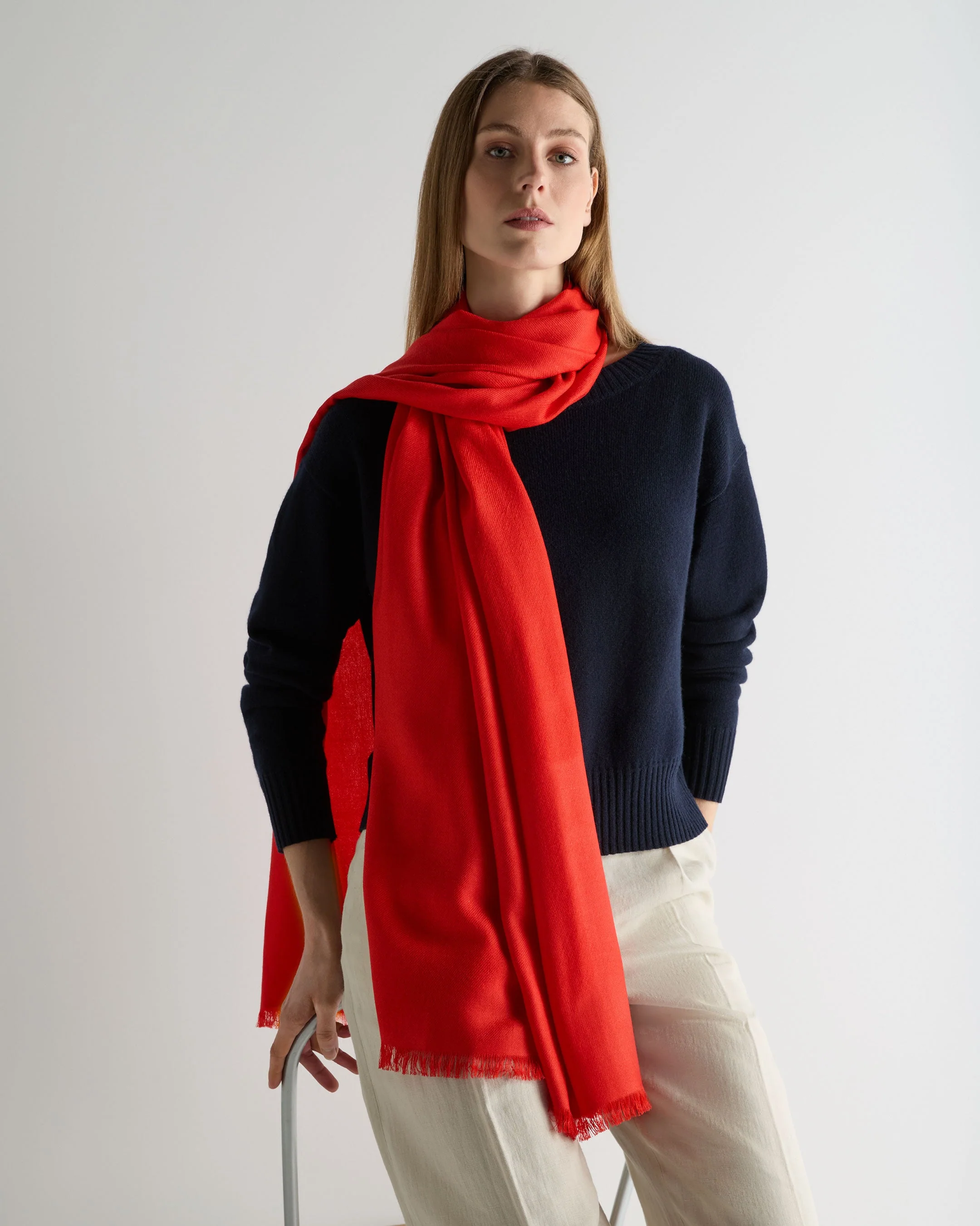 Women's Pashmina Cashmere Shawl Tomato Red - Image 2