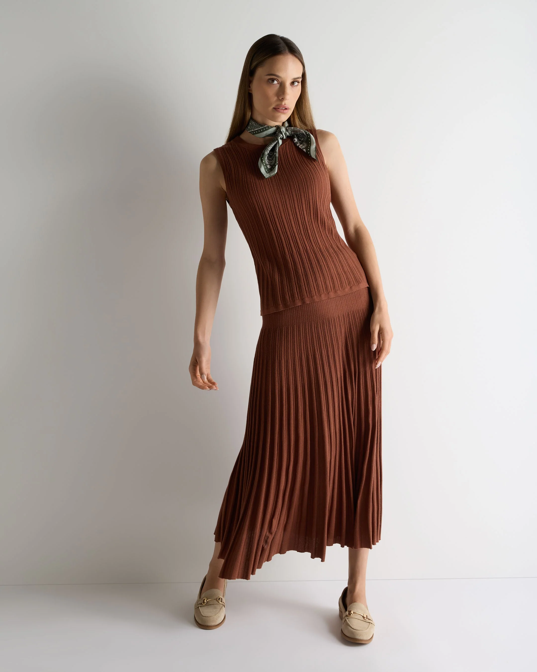 Women's Rib Silk Cashmere Tank Top Henna Brown - Image 3