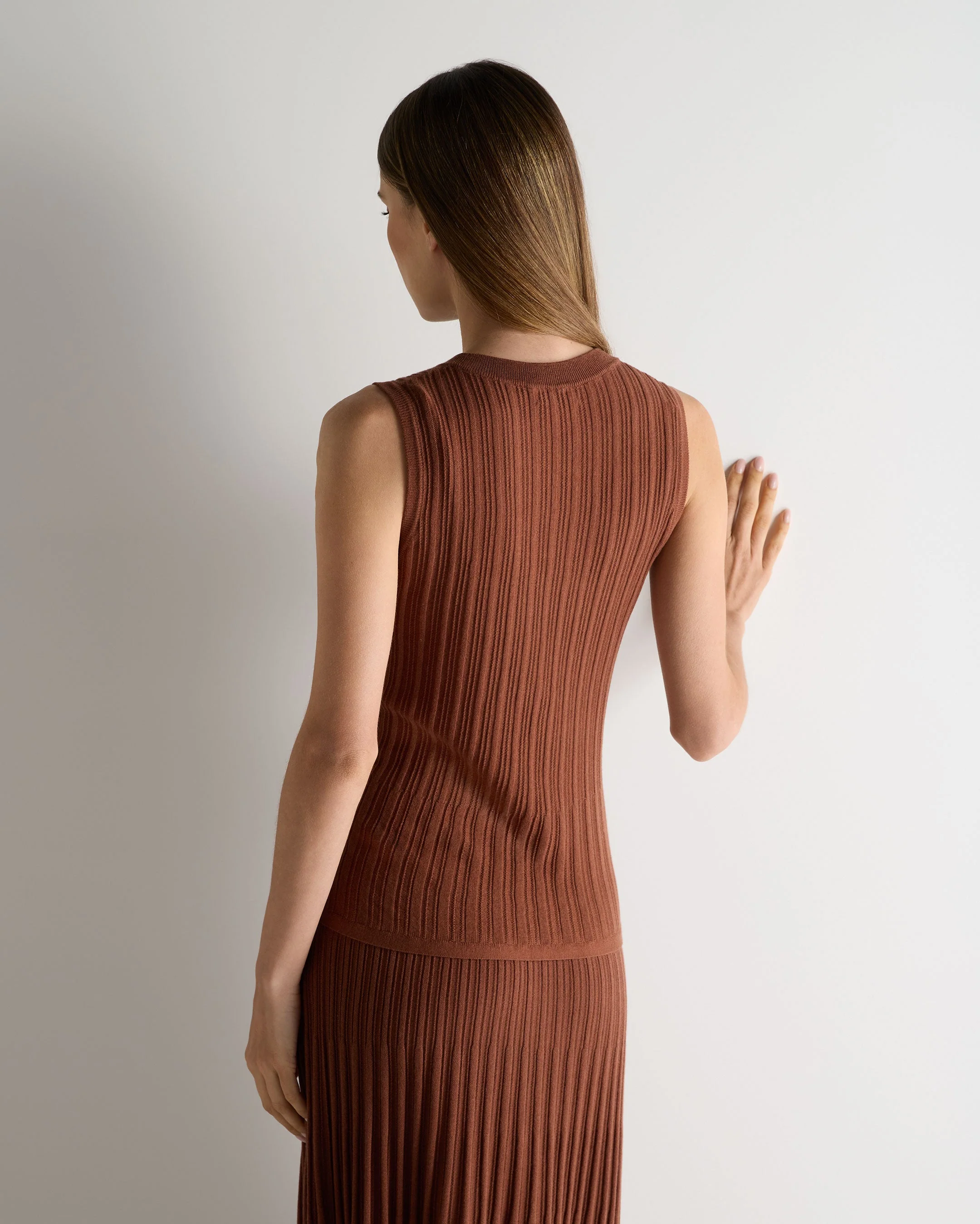Women's Rib Silk Cashmere Tank Top Henna Brown - Image 4