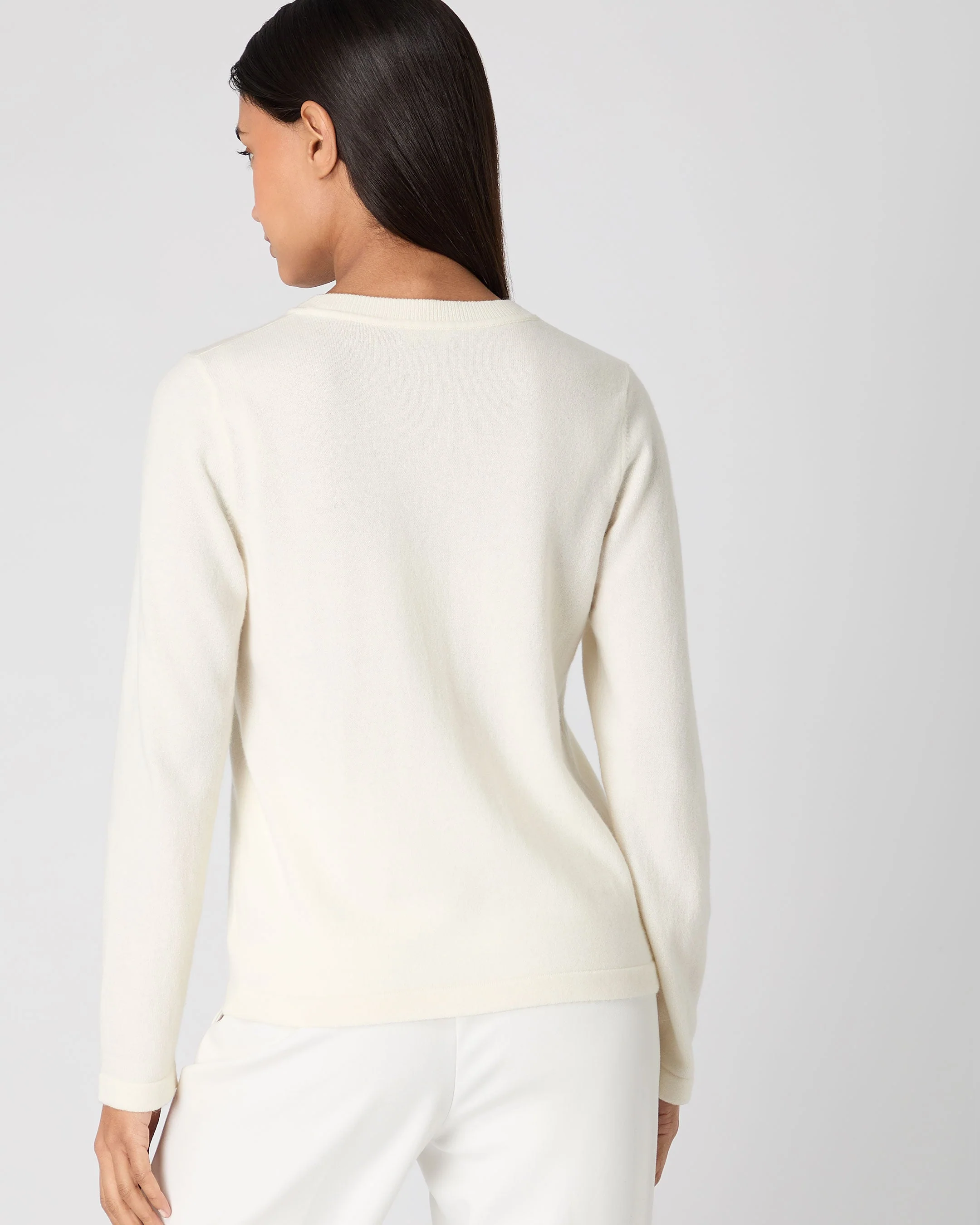 Women's Hallie Round Neck Cashmere Sweater New Ivory White - Image 4