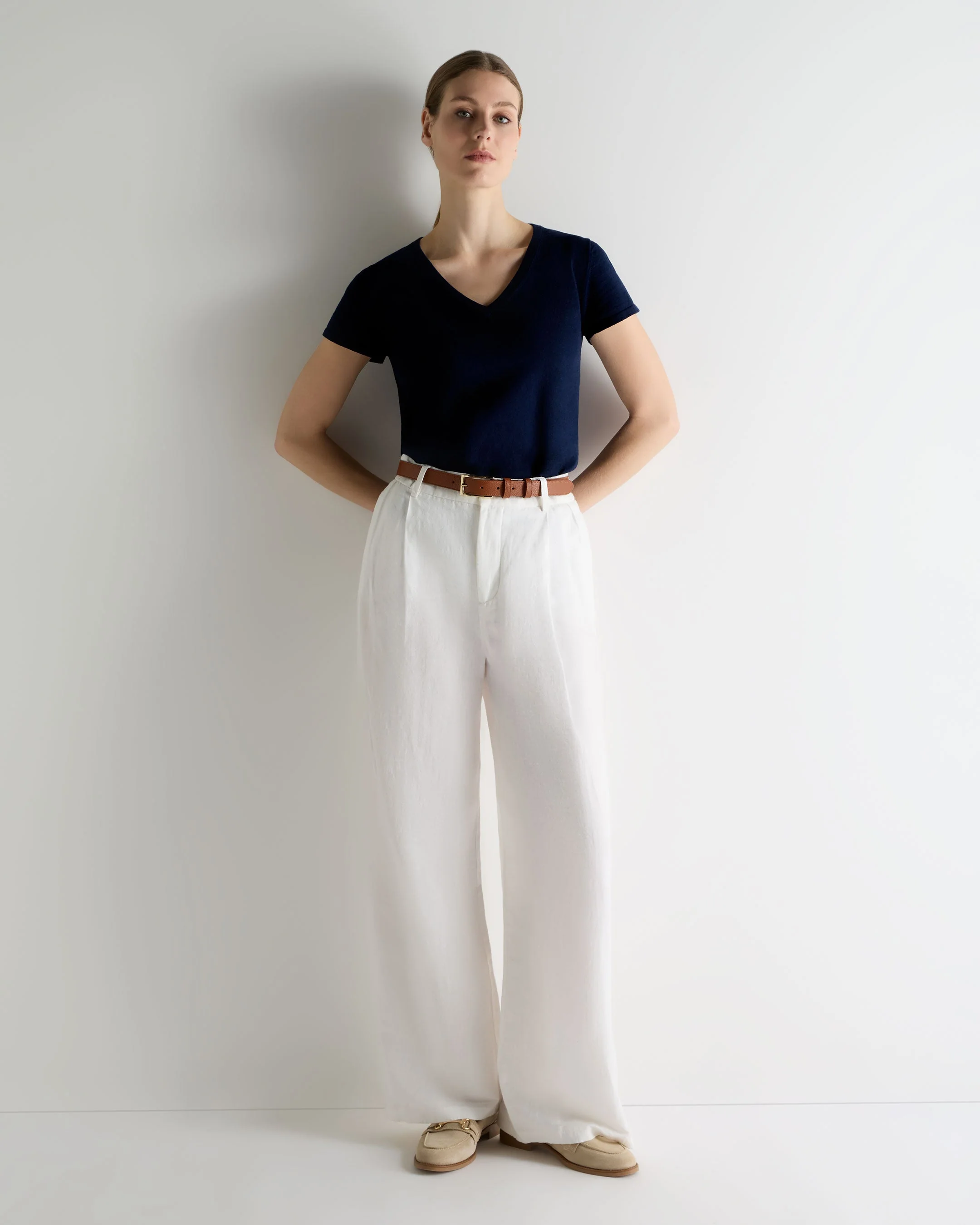 Women's Selene Linen Blend Top Deep French Blue - Image 3