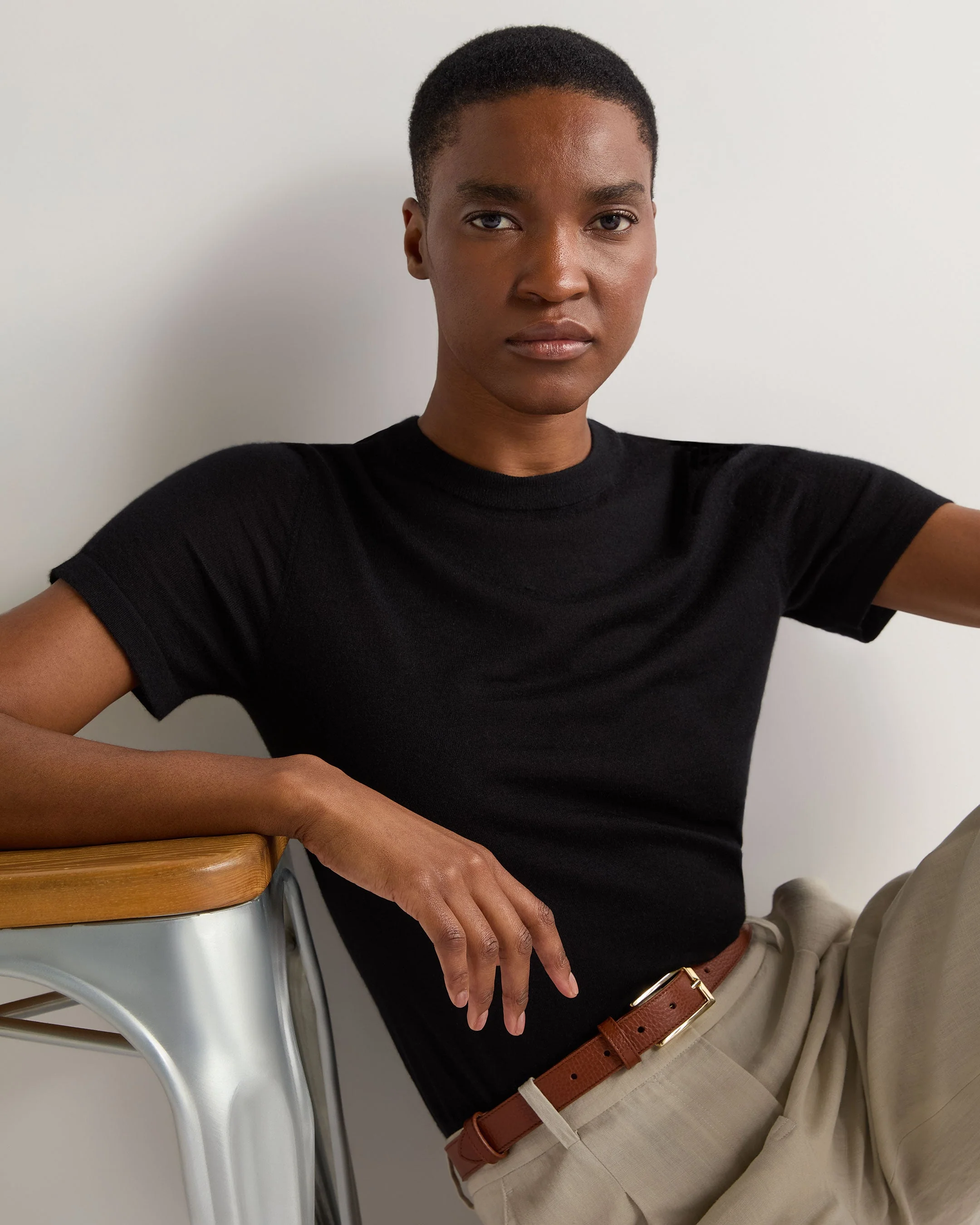 Women's Isla Superfine Cashmere T-Shirt Black - Image 5
