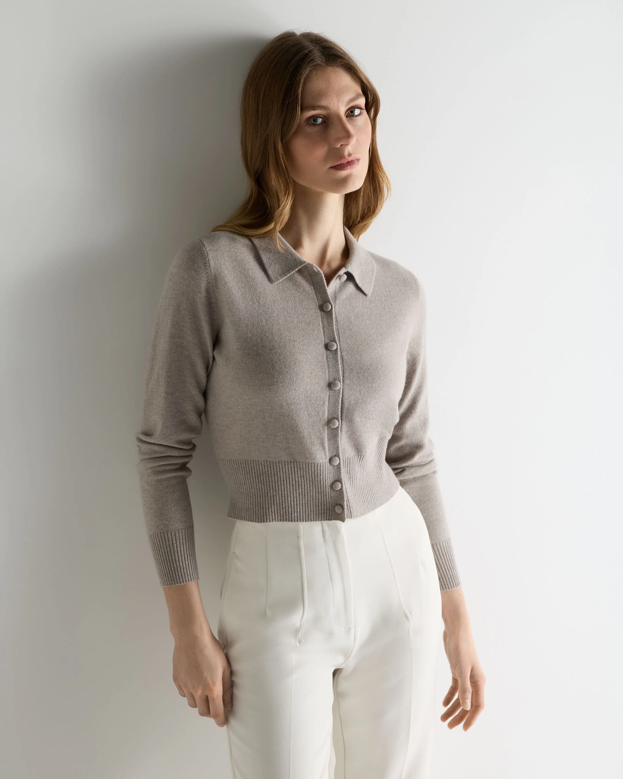 Women's Thea Collared Cashmere Cardigan Oat Grey
