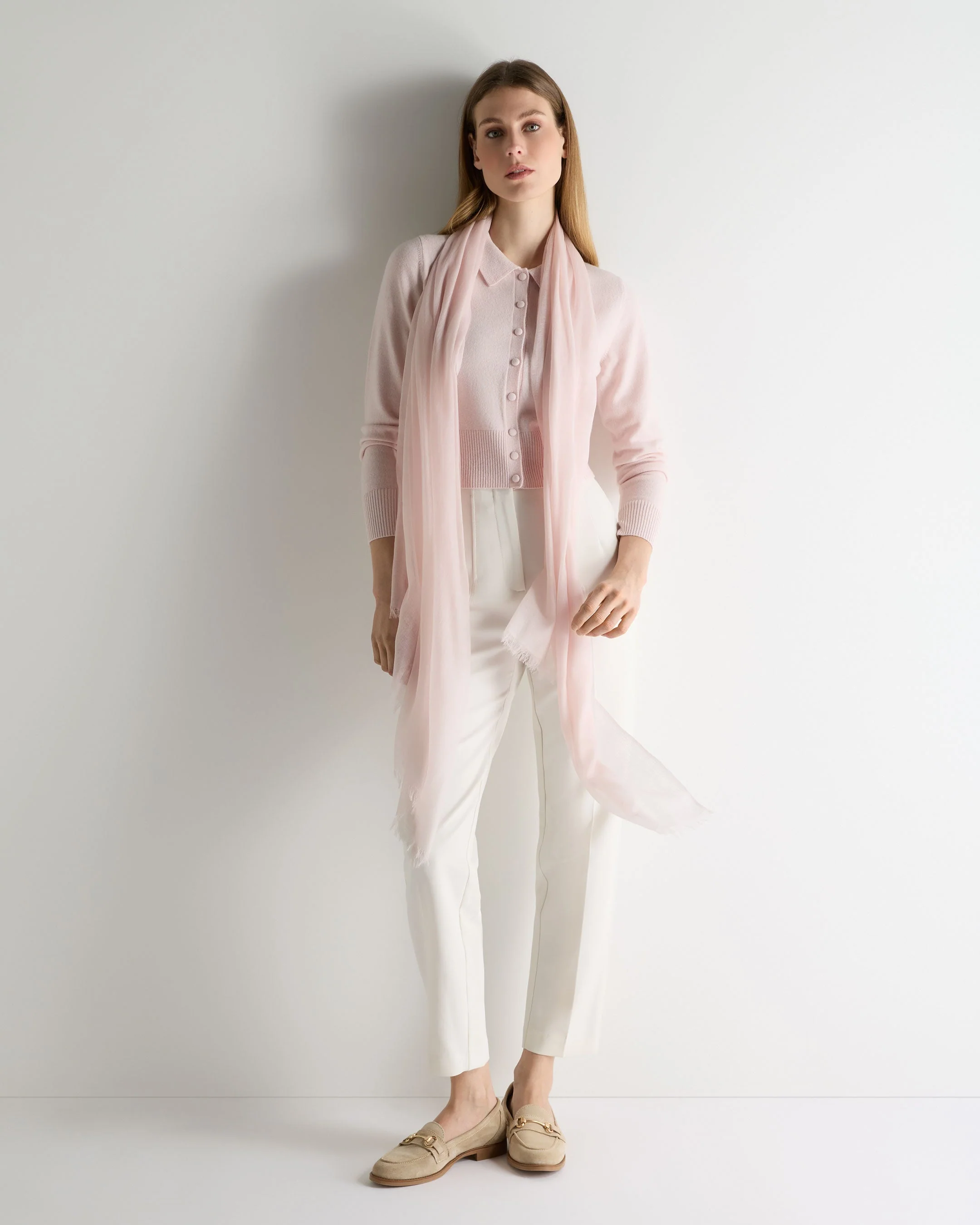 Women's Thea Collared Cashmere Cardigan Powder Pink - Image 3