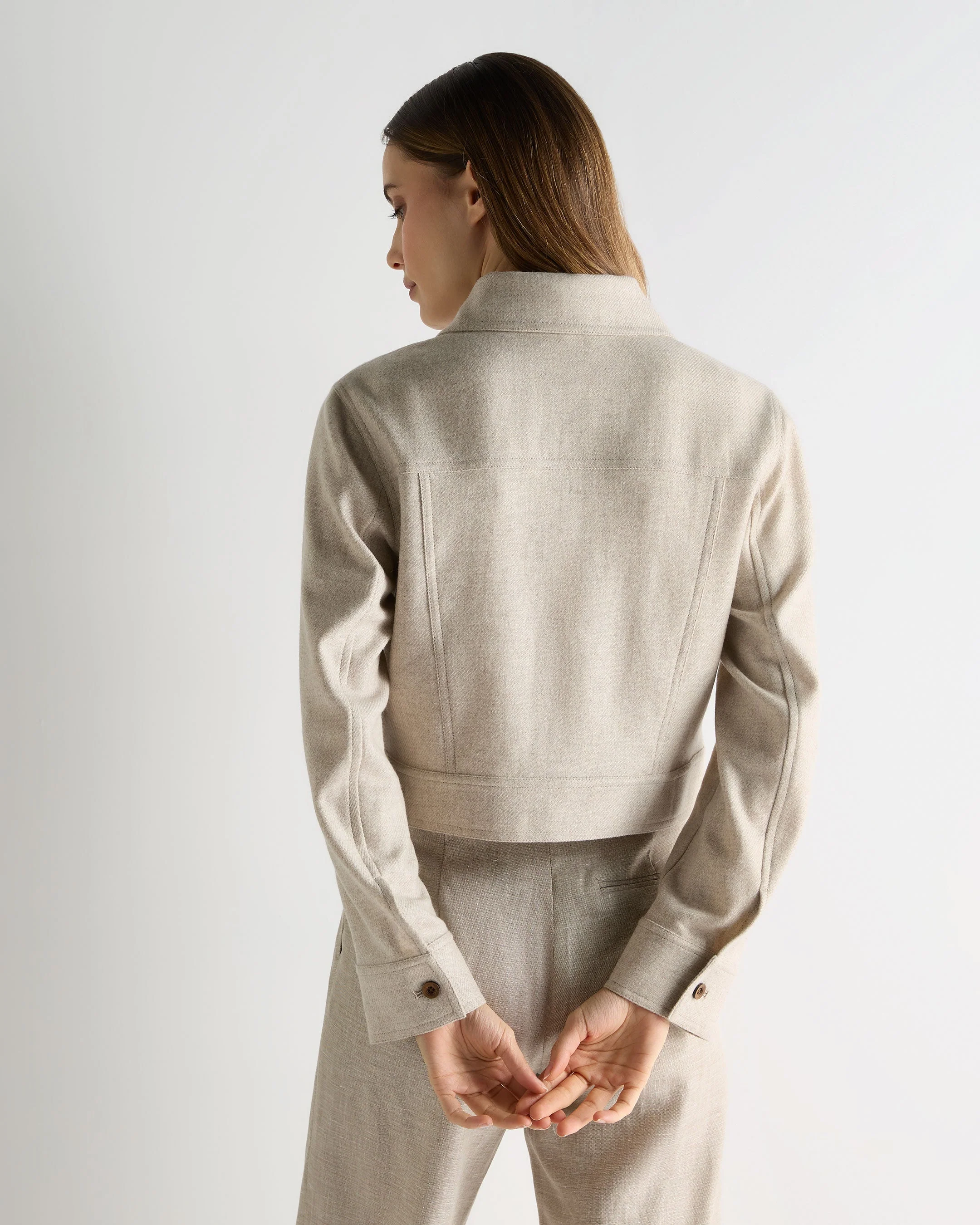 Women's Woven Cashmere Cropped Jacket Beige Brown - Image 4