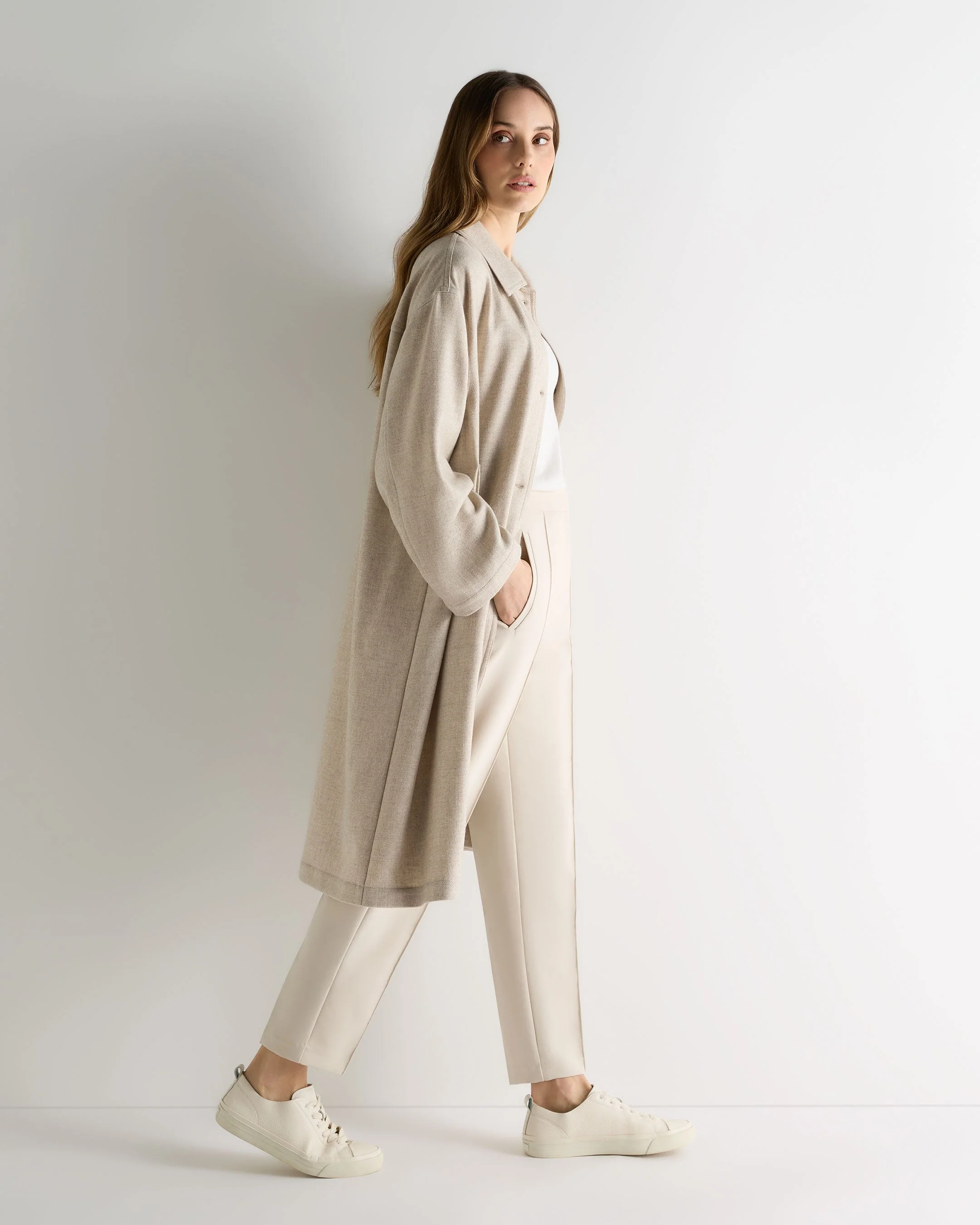 Women's Woven Cashmere Coat Beige Brown - Image 3