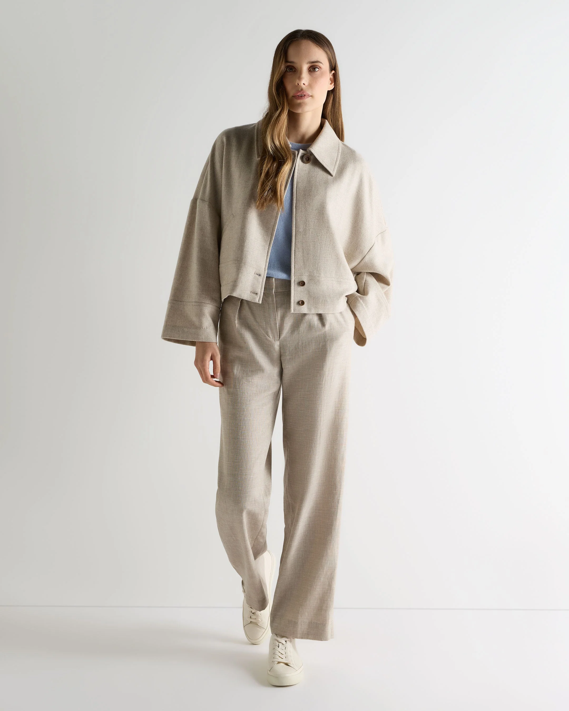 Women's Woven Cashmere Short Jacket Beige Brown - Image 3